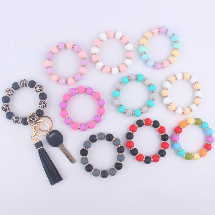 Wholesale Colorful Silicone Beaded Wrist Keychain JDC-KC-GuangTian020