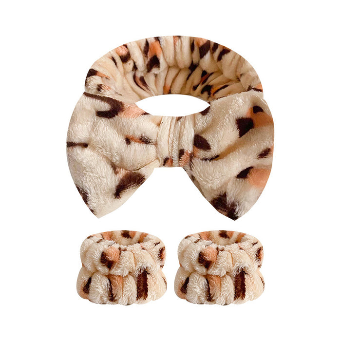 Wholesale Leopard Print Bow Striped Headband Wrist Strap Set Face Wash Mask Headband Flannel Hair Accessories