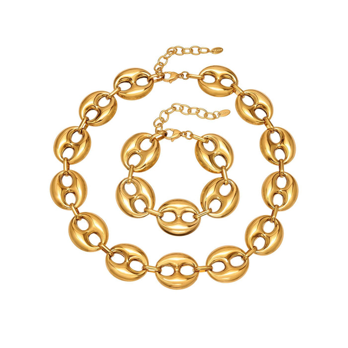 Wholesale Color-blocked hollow coffee bean titanium steel bracelet clavicle chain