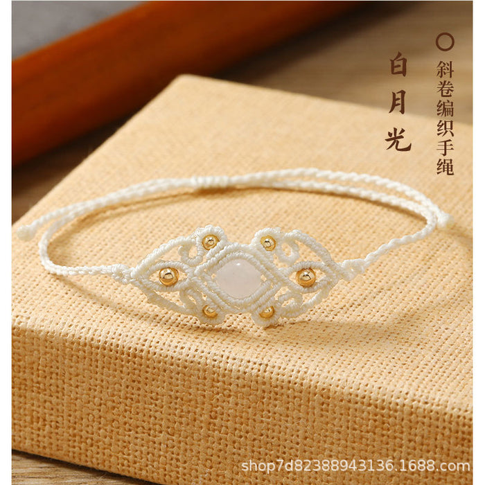 Wholesale Simple Geometric Design Handmade Natural Stone And Gold Plated Beaded Bracelet Adjustable Waxed Cord Women S Fashion Accessory Gift