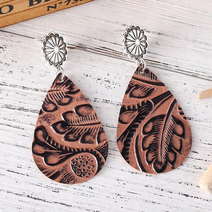 Wholesale Leather Earrings Bohemian Embossed Pattern Party Wear Boutique Resale
