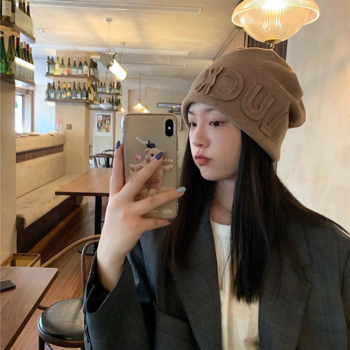 Wholesale New letter cold hat, ear protection, toe cap, pile cap, big head circumference, knitted cap