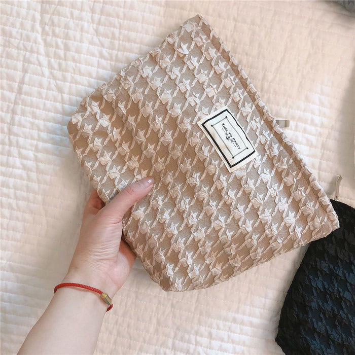 Wholesale Corduroy contrasting striped makeup bag for portable travel and business trips