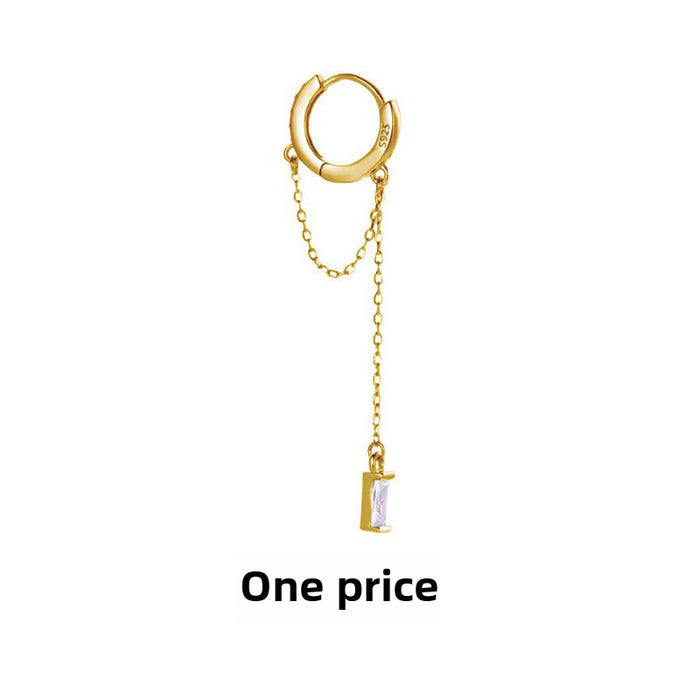 Wholesale Tassel Zircon Earrings Personalized Circle Long Earrings Earrings Square Diamond Full Diamond Chain Earrings Buckle