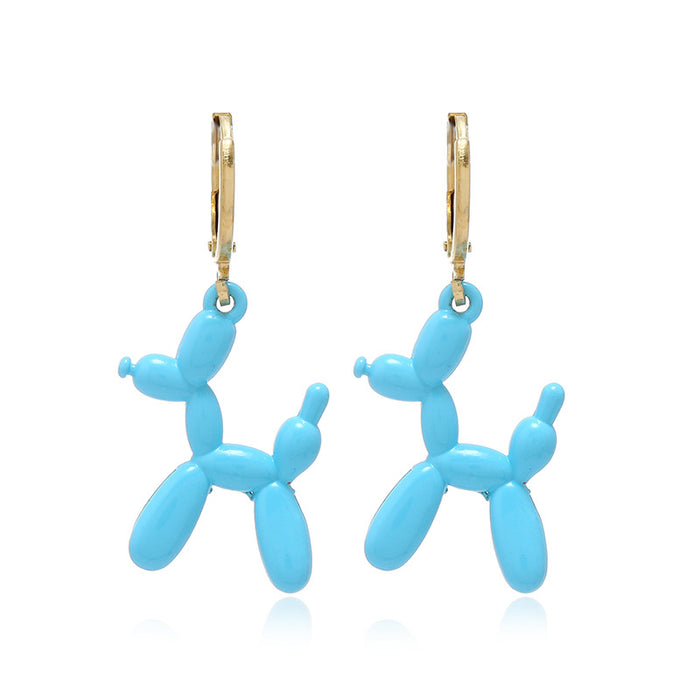 Wholesale  Color Cartoon Balloon Dog Pendant Earrings Alloy Ring Ear Buckle Earrings