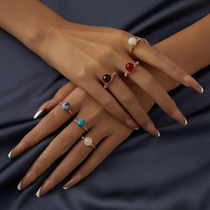 Wholesale Turquoise Carved Feather Ring Set