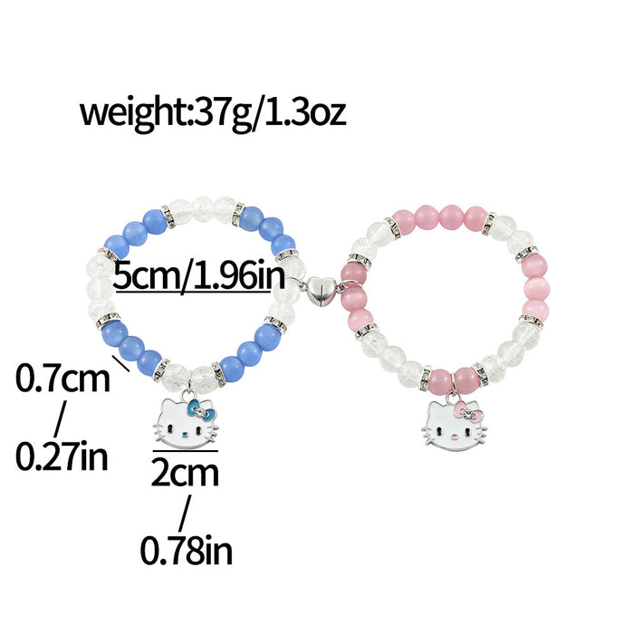 Wholesale fresh hand woven steel color love magnet  cat bracelet student girlfriends beaded gift jewelry