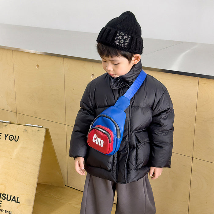 Wholesale Children's bag, letter PU chest bag, contrasting crossbody bag, lightweight backpack
