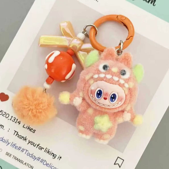 Wholesale Flocked Polka Dot Monster PVC Bag Charm Keychain Decorative Gift For Students
