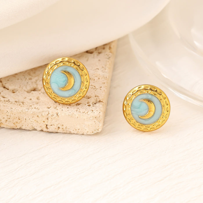 Wholesale Vintage moon pattern drip titanium steel earrings