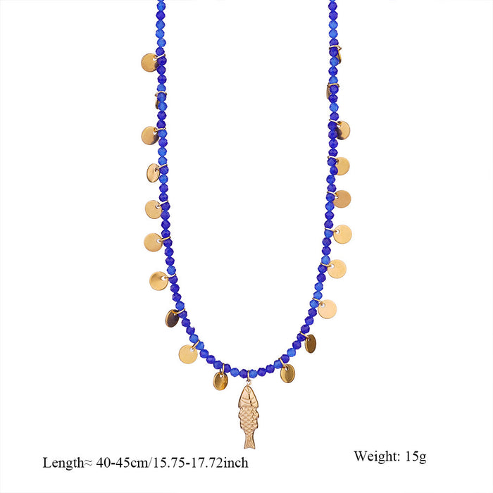 Wholesale Fashionable and personalized natural stone necklace paired with stainless steel pendant, exquisitely handmade necklace