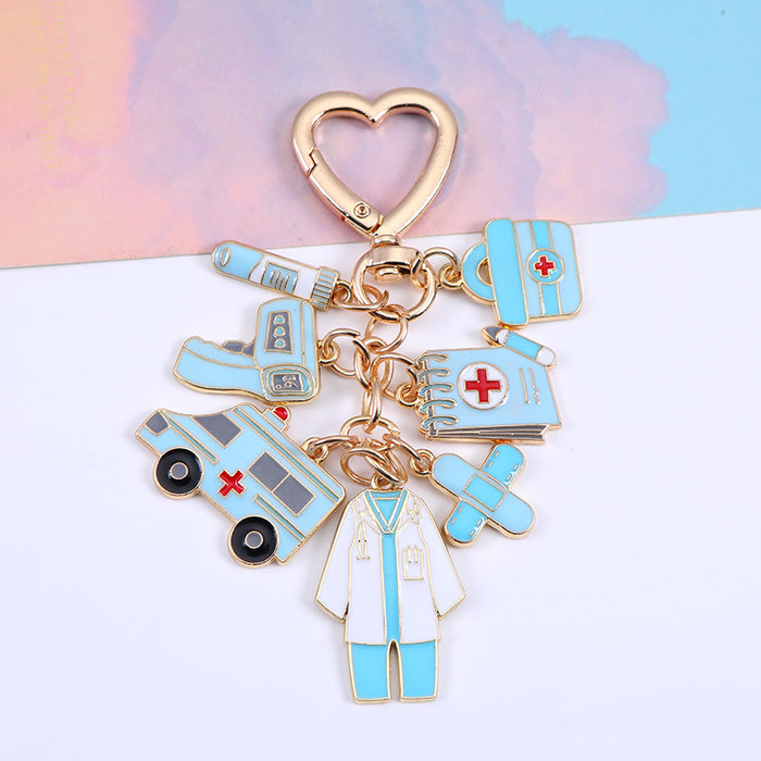 Wholesale Classic nurse cap thermometer ambulance mask nurse suit zinc alloy keychain