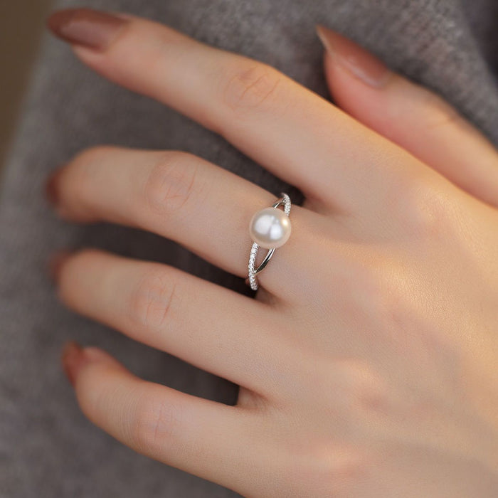 Wholesale Pure silver double-layer pearl ring, light luxury new style, niche design, temperament, versatile ring