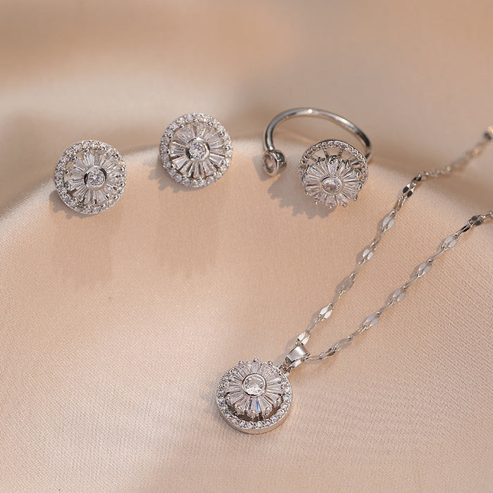 Wholesale Necklace zircon necklace niche earrings fashion set titanium steel lock chain