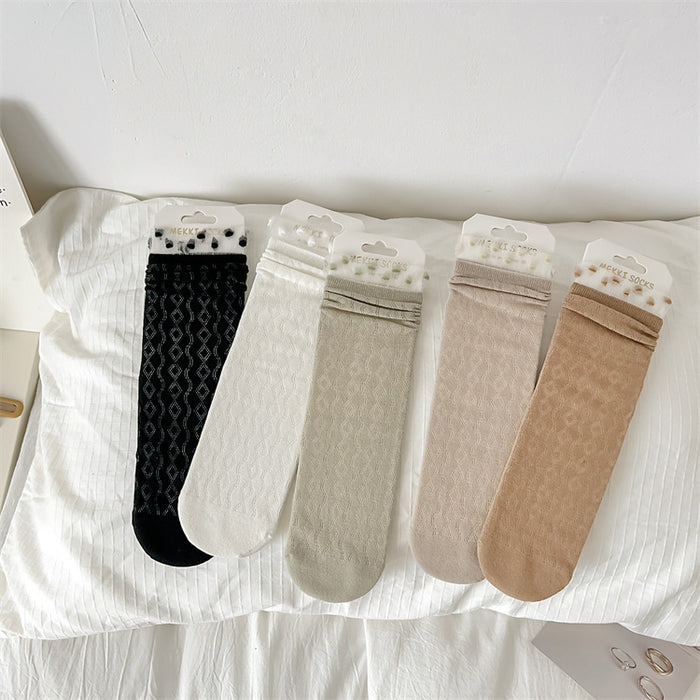 Wholesale Mesh lace long socks, thin and cute lace pile socks