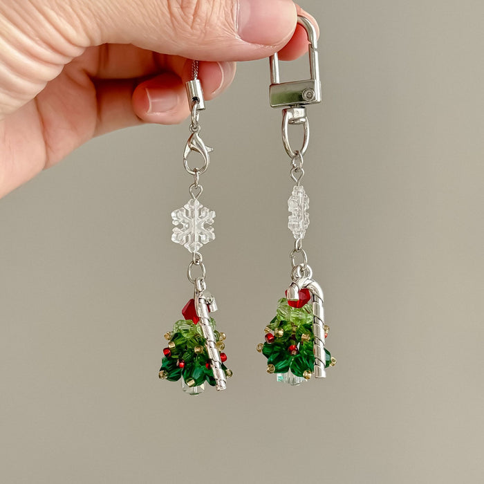 Wholesale Christmas tree mobile phone pendant crystal beaded bag hanging key chain