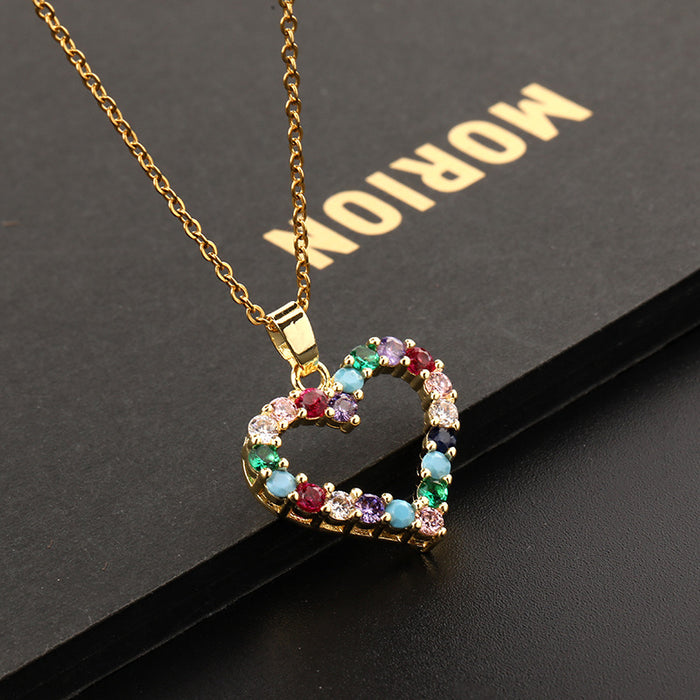 Wholesale Copper Micro-Inlaid Colored Zircon Love Pendant Necklace JDC-NE-ShangY031