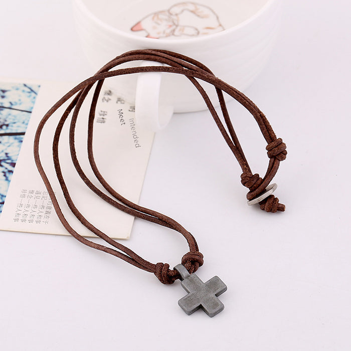 Wholesale Simple retro woven cowhide necklace with personalized accessories