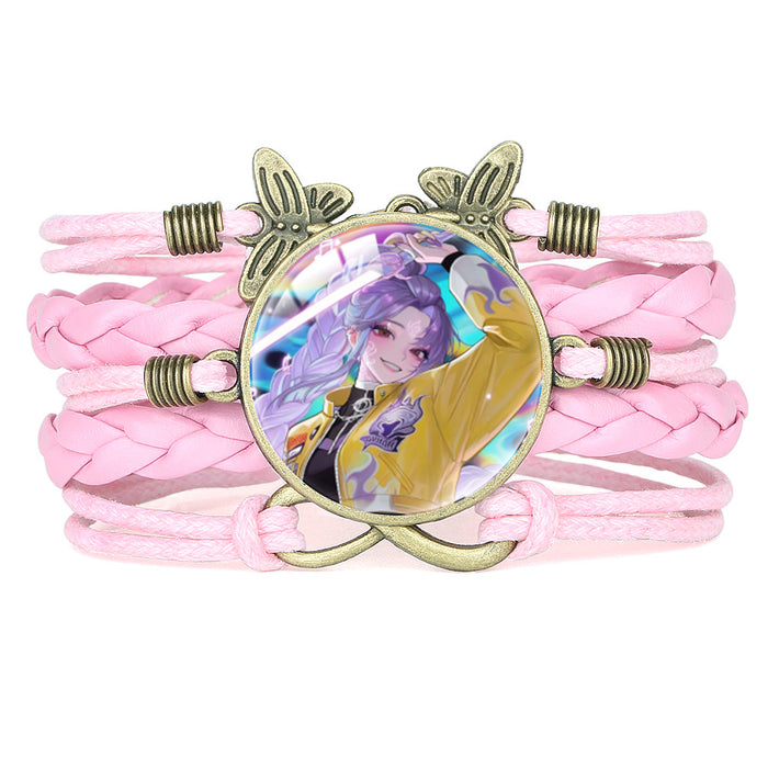 Wholesale KPOP Retro Butterfly Combination Cute Pink Multi-Layer Braided Girl Bracelet