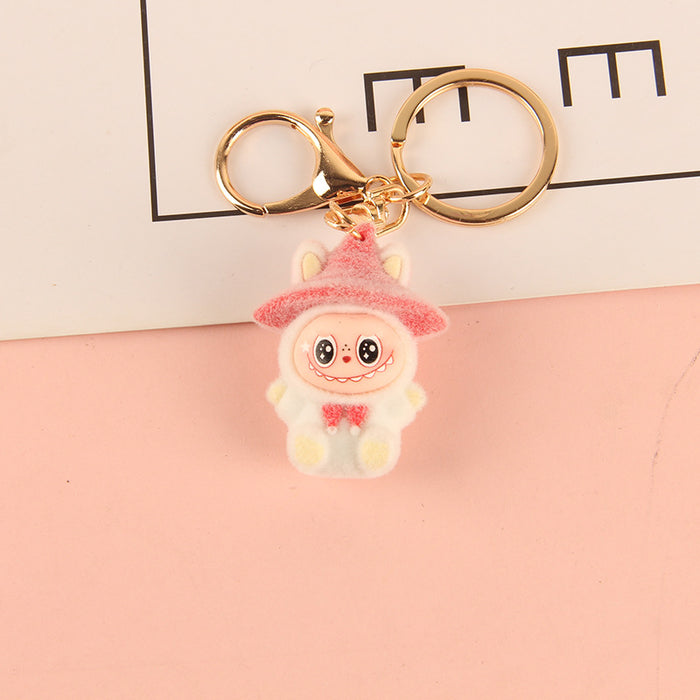 Wholesale Hat-wearing flocked cartoon character keychain