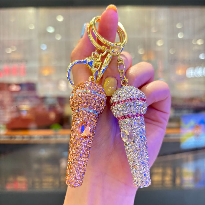 Wholesale Fashion Rhinestone 3D Microphone Keychain Bag Charm For Women Gift For Couple Boutique Resale