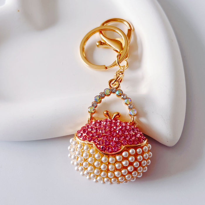 Wholesale Metal Rhinestone Pearl Handbag Keychain JDC-KC-ZhanLun001