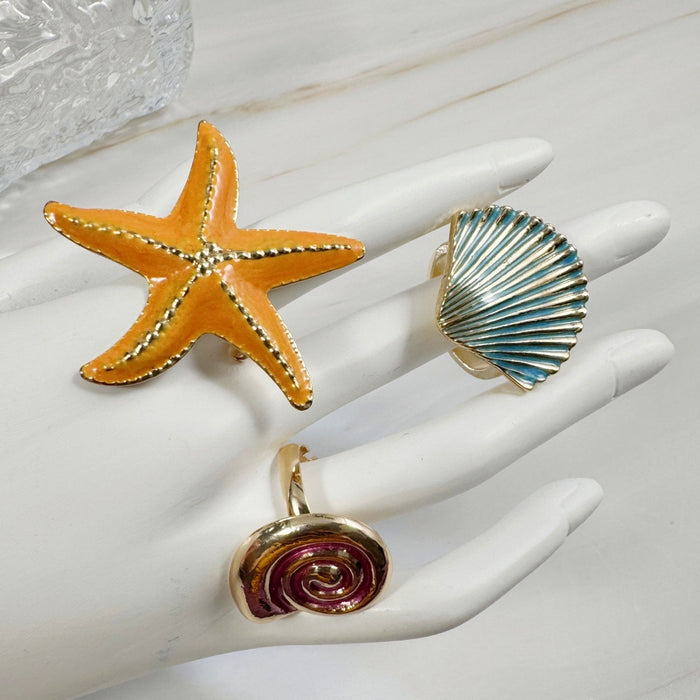 Wholesale Alloy Starfish Shell Ring Set Ocean Vacation Style Drip Oil Jewelry Boutique Resale MOQ≥5