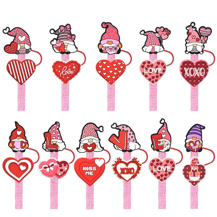 Wholesale 10mm Valentine's Day 10mm Cartoon 100pcs PVC Cartoon Straw Cap JDC-SCR-RYY004