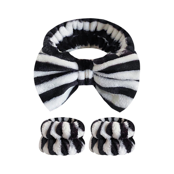 Wholesale Leopard Print Bow Striped Headband Wrist Strap Set Face Wash Mask Headband Flannel Hair Accessories