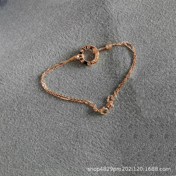 Wholesale 18K Rose Gold Plated Love Small Round Cake Bracelet White Gold Diamond Double Chain