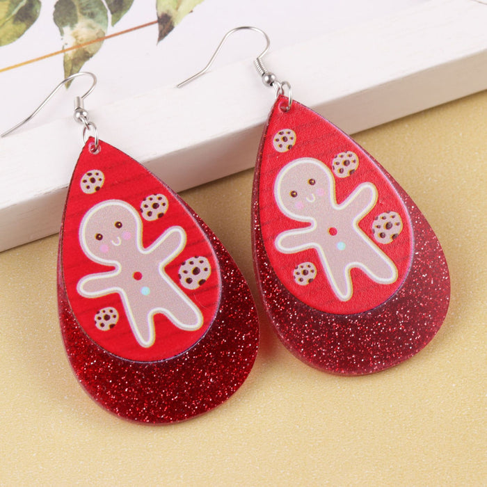 Wholesale Christmas glitter acrylic earrings Sika deer Christmas tree old man drop shaped earrings jewelry