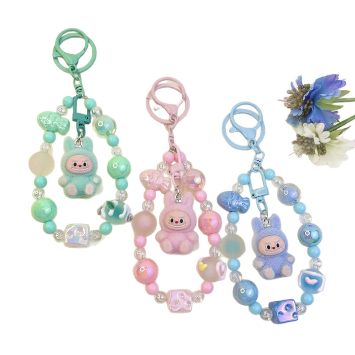 Wholesale Flocking sitting funny colorful beaded mobile phone chain keychain bag doll pendant accessories
