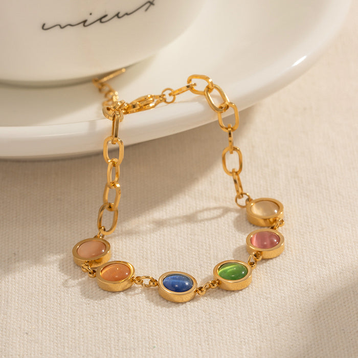 Wholesale 18k Gold Iridescent Cat' s Eye Stainless Steel Bracelet