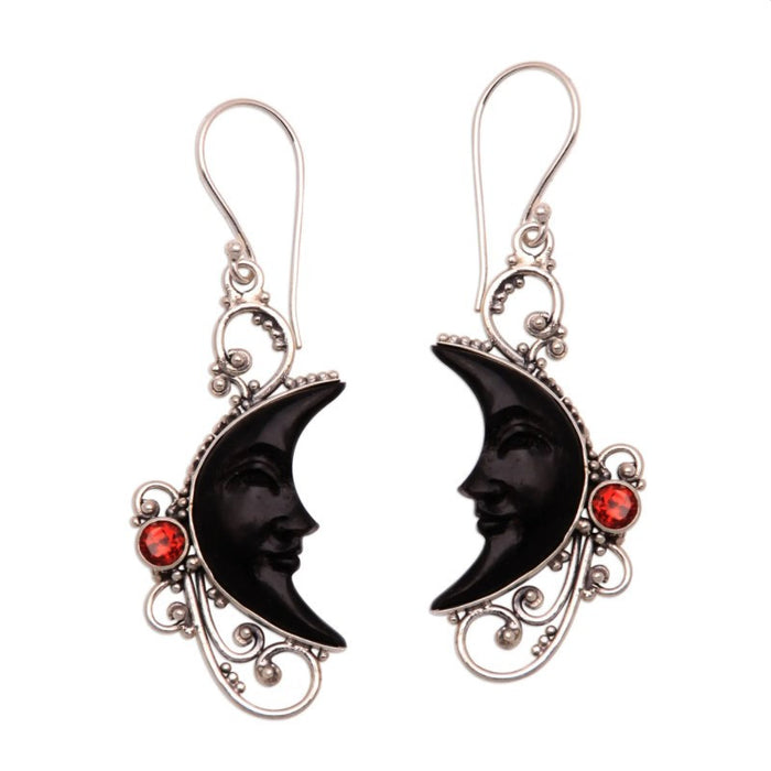 Wholesale hollow fashion carved gem black moon sun face earrings