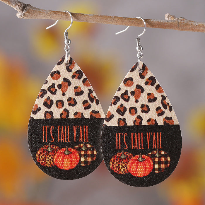 Wholesale Thanksgiving turkey pumpkin maple leaf water drop pu leather earrings