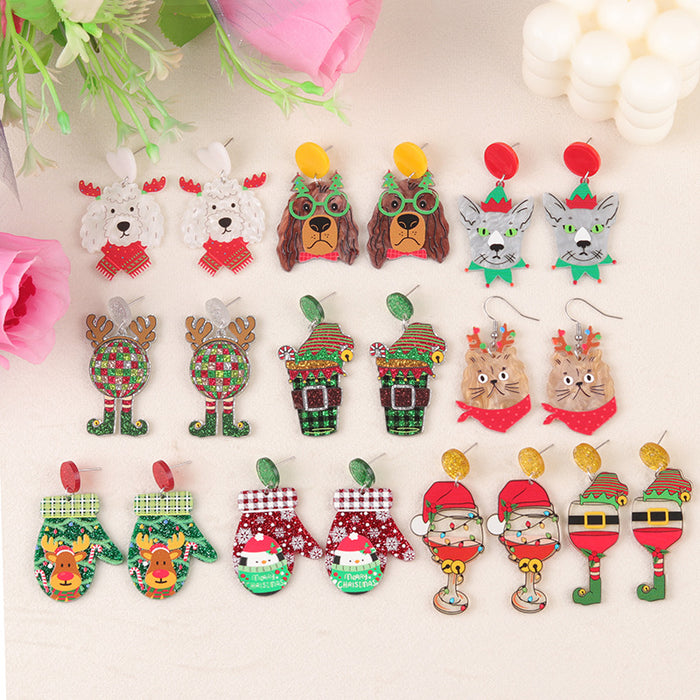 Wholesale Cartoon Christmas Series Elk Gloves Acrylic Earrings Exaggerated Design Earrings