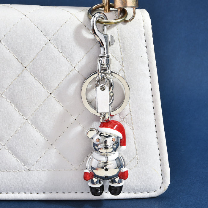 Wholesale Metal Bear Bag Charm With Christmas Hat 3D Cartoon Animal Keychain Pendant Holiday Gift And Decorative Accessory