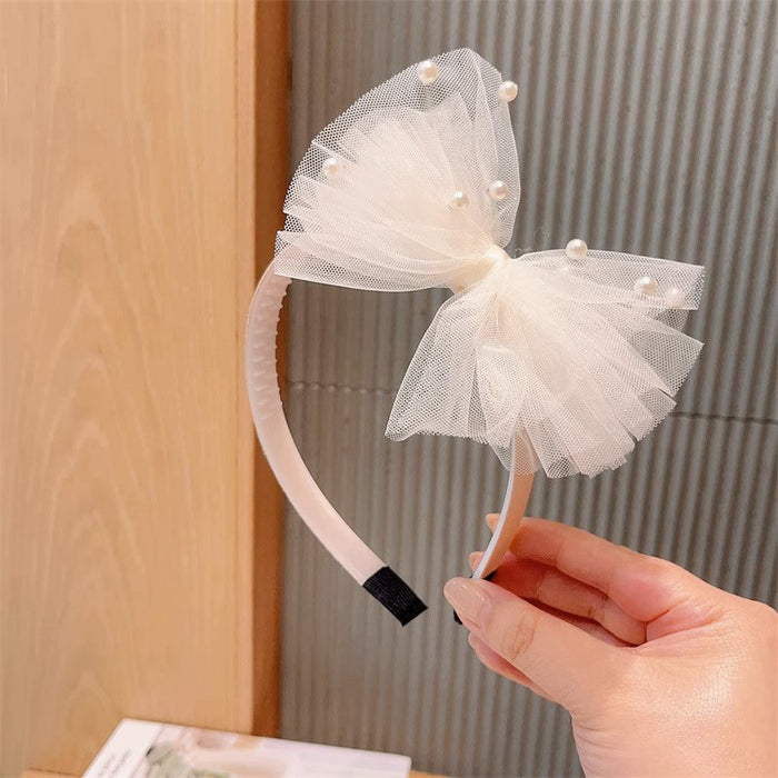 Wholesale Sweet and Cute Children's Pearl Mesh Bow Headband JDC-HD-QiY001