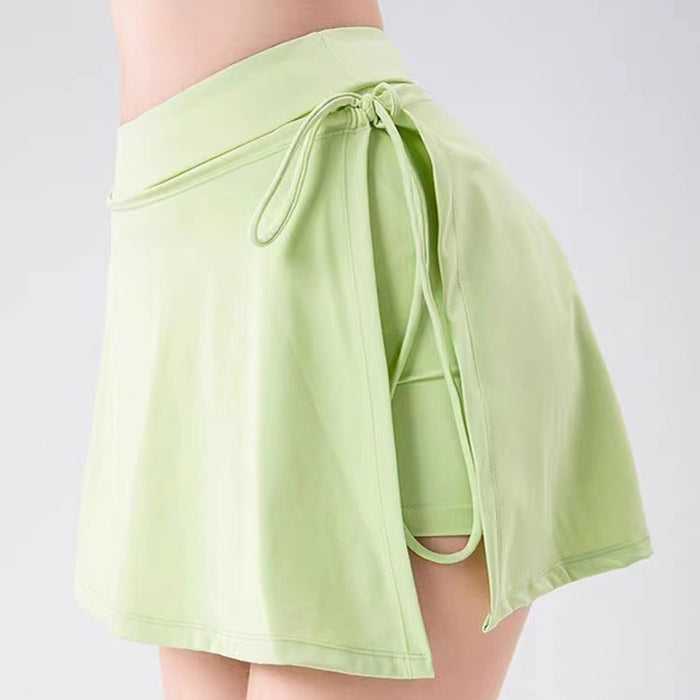 Wholesale Sports yoga short skirt, tennis skirt, anti glare fake two-piece side slit gym