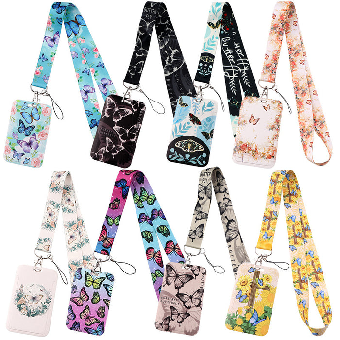 Wholesale Butterfly-shaped phone lanyard Keychain with a rigid card holder