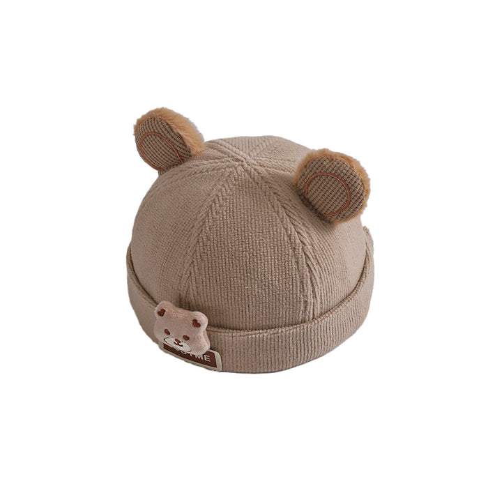 Wholesale Cartoon bear head in autumn and winter knitted thick children' s brimless duck tongue hat bear ears