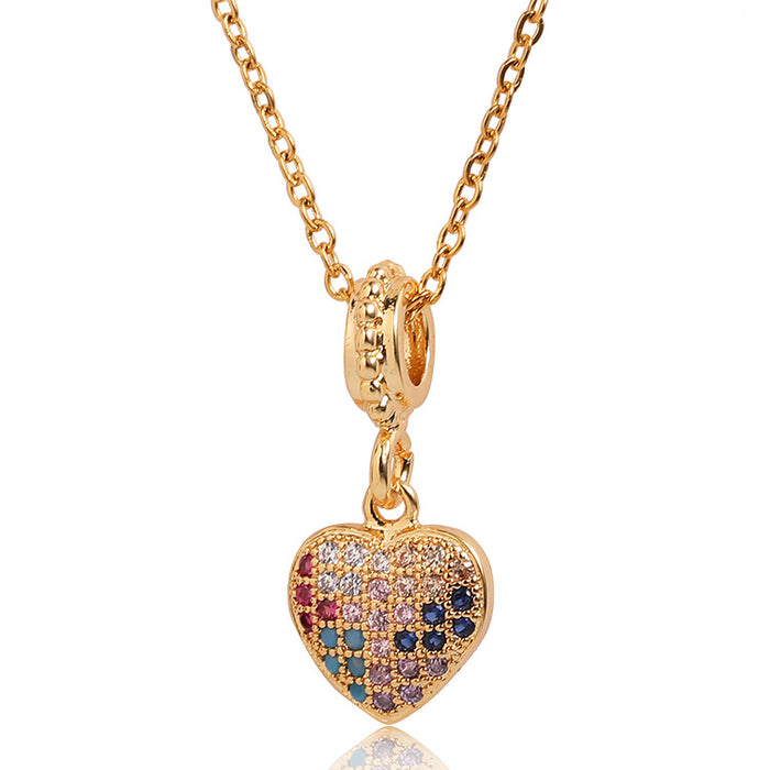 Wholesale Copper Micro-Inlaid Colored Zircon Love Pendant Necklace JDC-NE-ShangY031