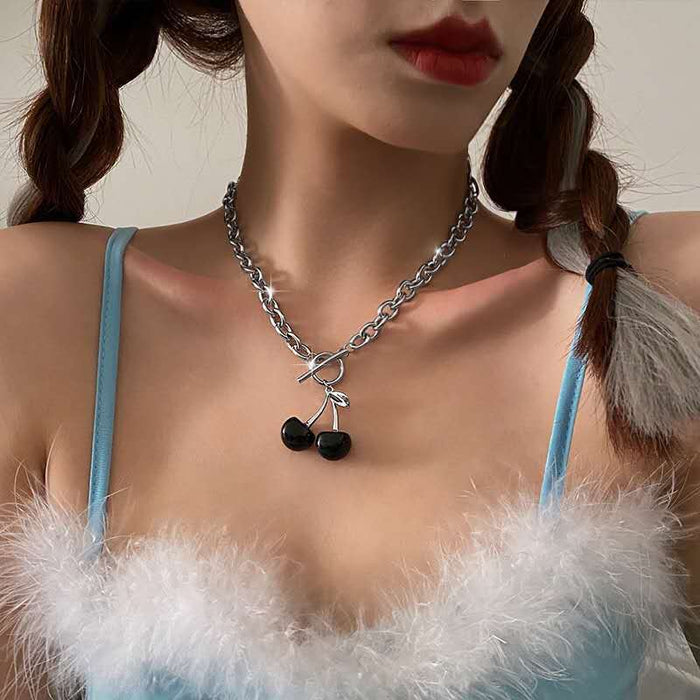 Wholesale Black cherry necklace collarbone chain versatile vintage necklace accessory