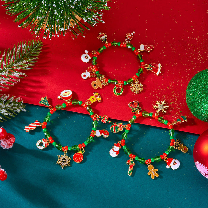 Wholesale Christmas gift exquisite snowflake snowman elk Christmas tree rice bead crystal multi-pendant bracelet