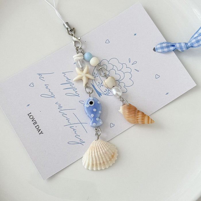 Wholesale shell starfish mobile phone chain bag hanging camera clover pendant keychain