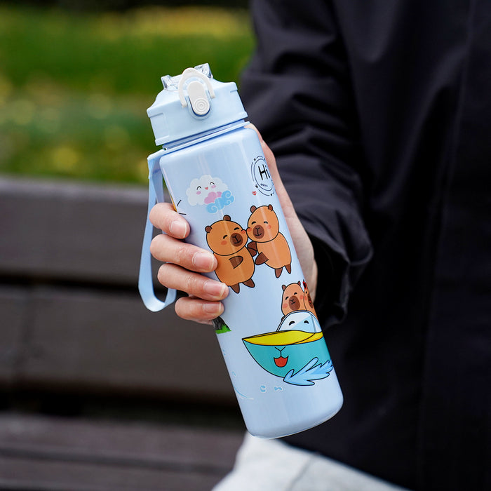 Wholesale  Straw Water Cup Cute Children' s Straw Cup Student Portable Cartoon Water Cup with Lanyard