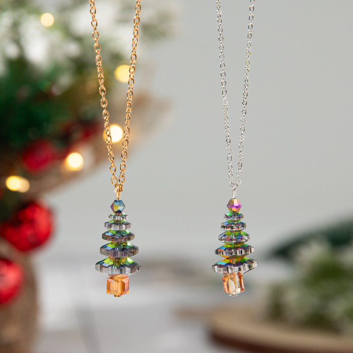 Wholesale Christmas festive colored crystal Christmas tree necklace alloy clavicle chain
