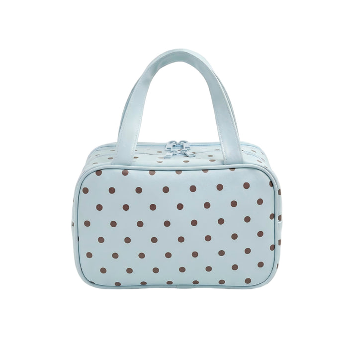 Wholesale Mint Green Polka Dot Cosmetic Bag Three Layer Large Capacity PU Travel Storage Pouch