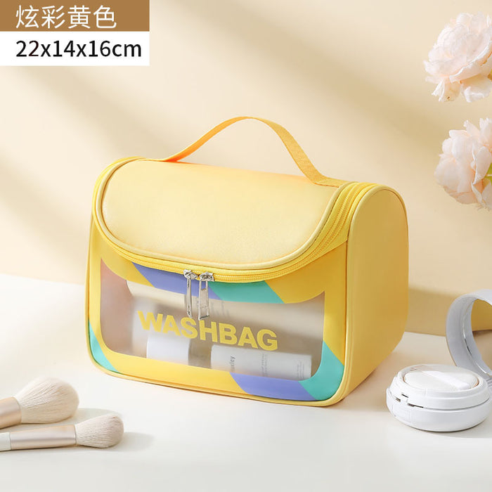 Wholesale Stylish Waterproof PVC Travel Toiletry Bag Large Capacity Handheld Cosmetic Pouch Colorful Curved Design For Travel Gift Everyday Use