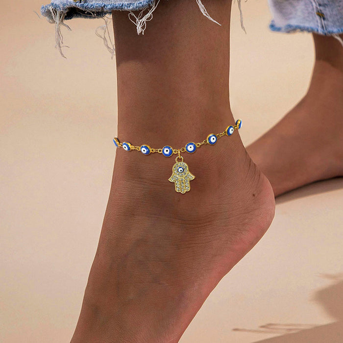 Wholesale Retro Evil Eye Anklet Copper Geometric Shape Party Jewelry Accessory